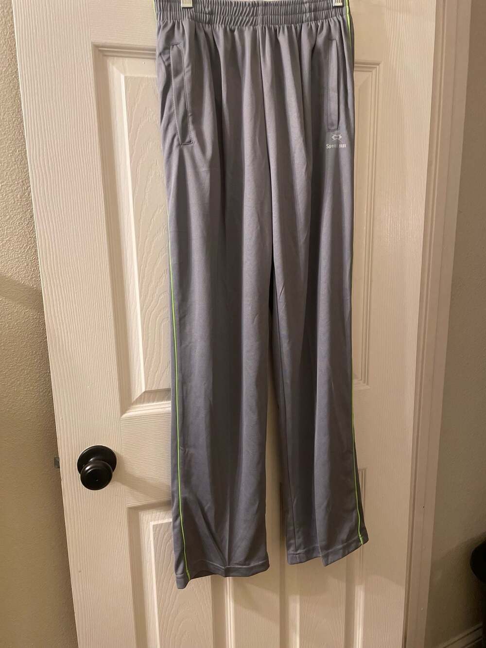 Speed Max Grey Athletic Track Pants with Green Stripe Size L